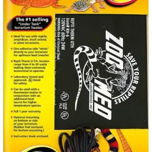 Zoo Med Laboratories ReptiTherm Under-the-Tank Terrarium Reptile Heater - 24 Watt - 50-60 Gallon - L:8" X W:18" Inches New Arrival