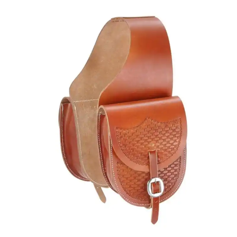 Affordable Tough1 Leather Saddle Bag with Basket Stamp