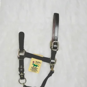 Adjustable Halter with Leather Crown Yearling Blk Markdown