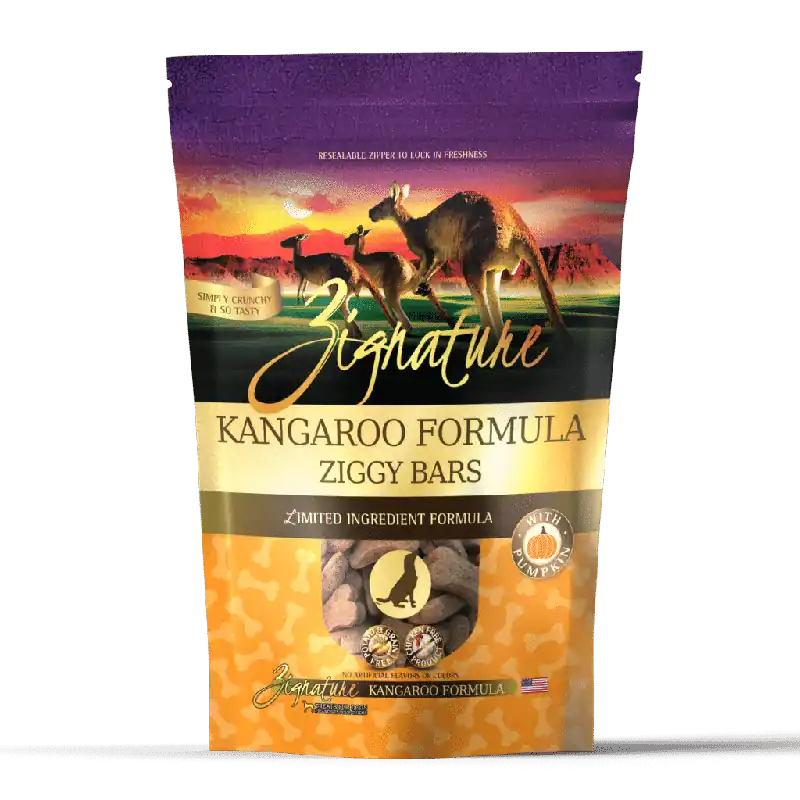 Brand New Zignature Ziggy Bars LID Kangaroo & Pumpkin Treats 12oz