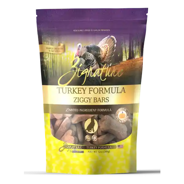Zignature Ziggy Bars LID Turkey & Pumpkin Treats 12oz Authentic